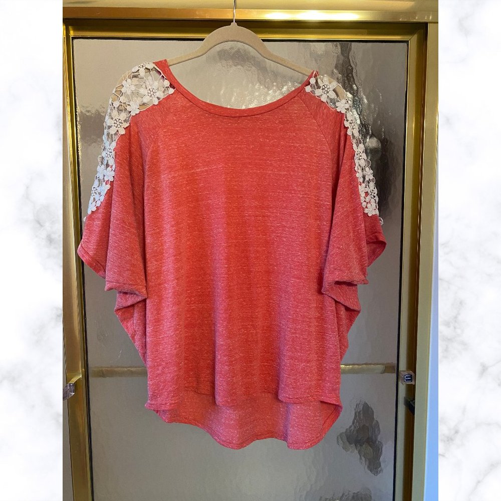 Poof! | Coral Dolman Batwing Lace Shoulder Detail
